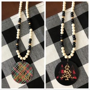 Reversible beaded necklace with a Christmas theme.